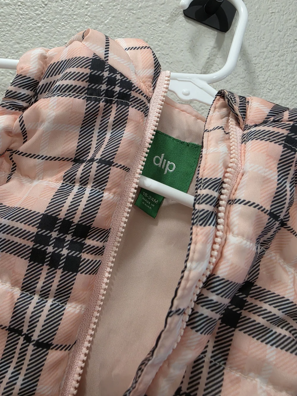 dip Toddler Pink and Black Plaid Quilted Puffer Vest - Picture 2 of 3